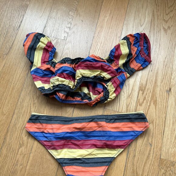 Lisa Marie Fernandez Leandra Two-Piece Bikini Multicolored Stripes Bubble Sleeve - Picture 8 of 9